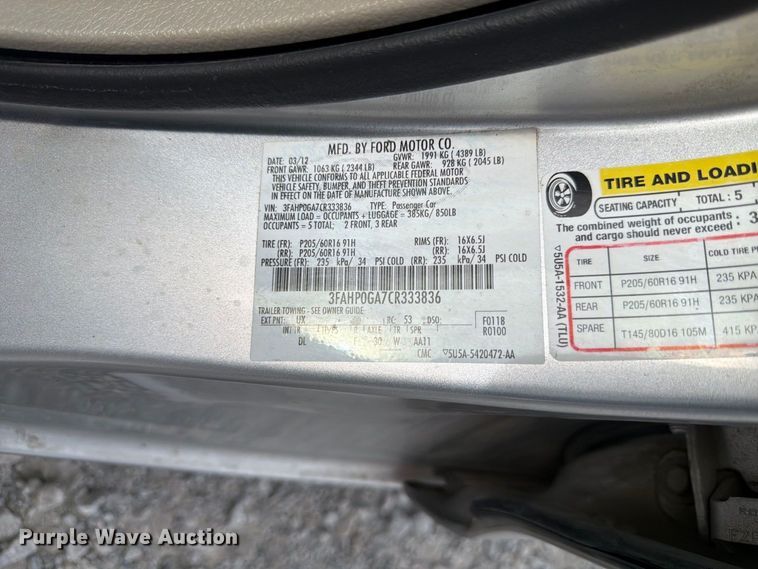 image for item FP3215 2012 Ford Fusion 