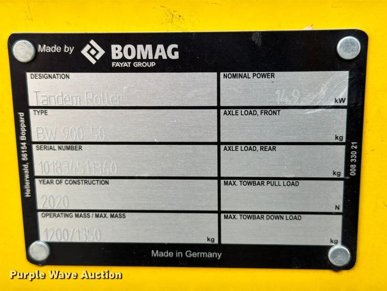 image for item FT3025 2020 Bomag 900-50 double drum vibratory roller