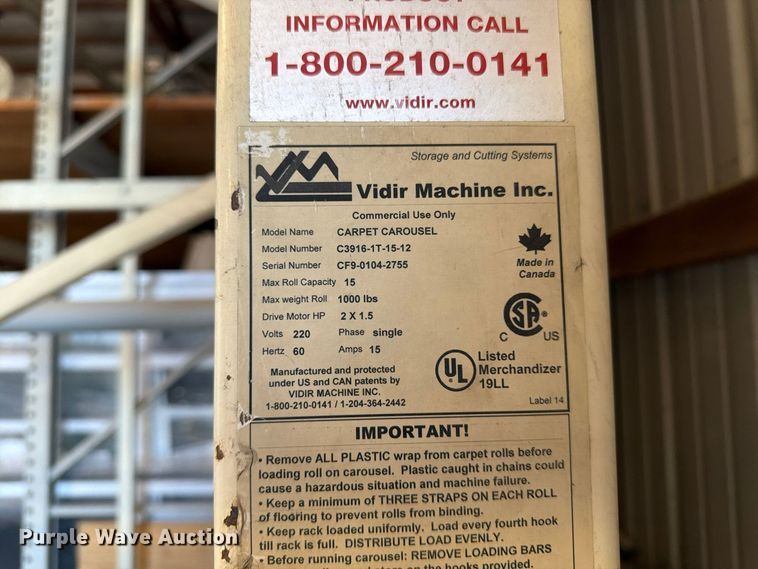 image for item ER3496 Vidir Machine Inc C3916-1T-15-12 carpet carousel