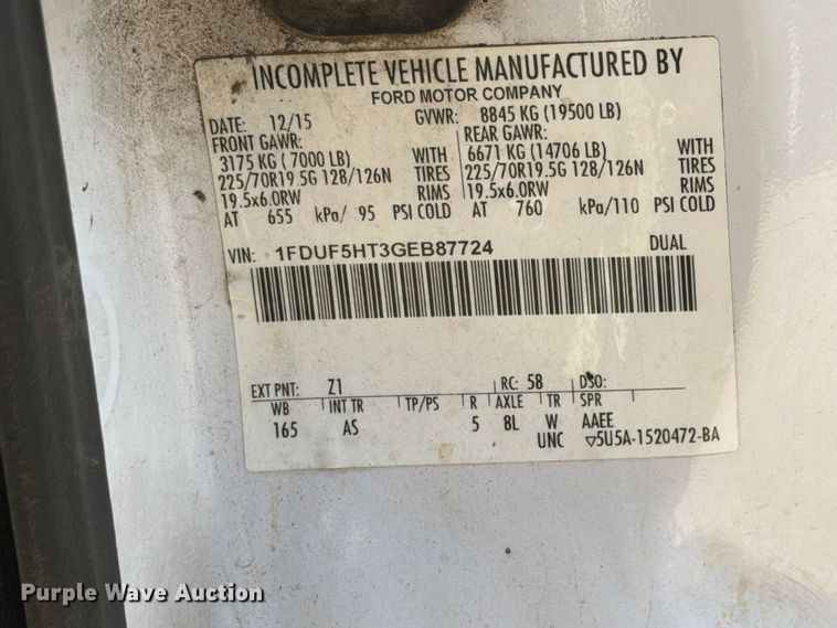 image for item EX4672 2016 Ford F550 utility / service truck