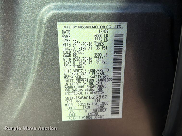 image for item FG3062 2006 Nissan Pathfinder SUV