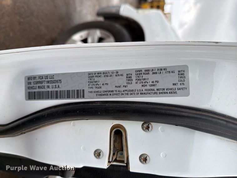 image for item FI2080 2021 RAM 1500 Ext. Cab pickup truck