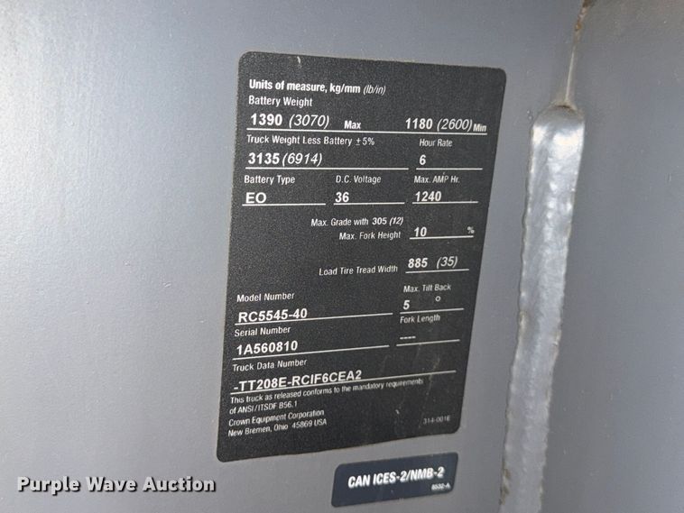 image for item FK2230 2019 Crown RC5545-40 forklift