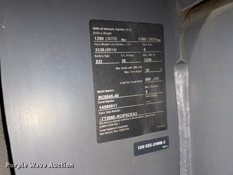 image for item FK2231 2019 Crown RC5545-40 forklift