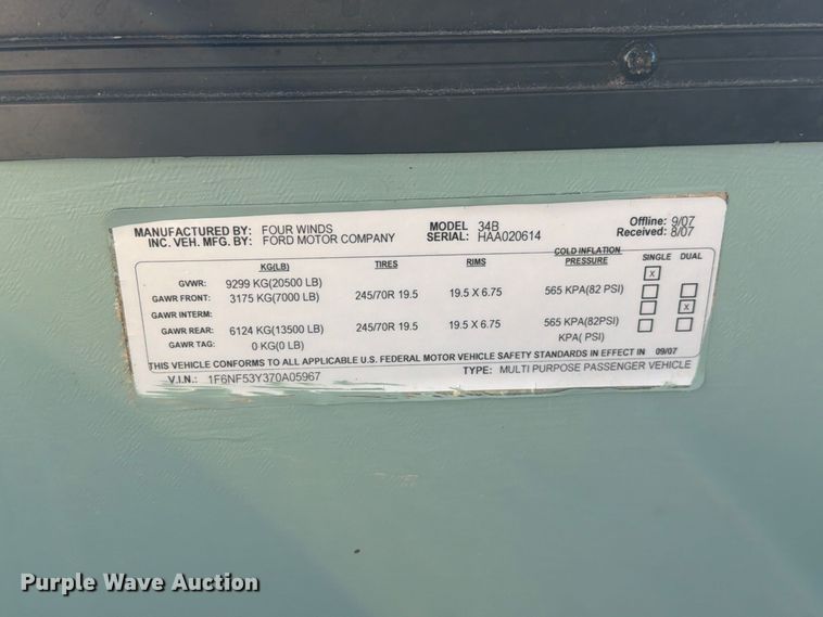 image for item FM6598 2008 Ford Four Winds 34B Hurricane  RV