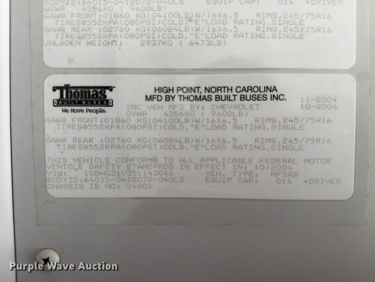 image for item FM8028 2005 Chevrolet Express G3500 school bus