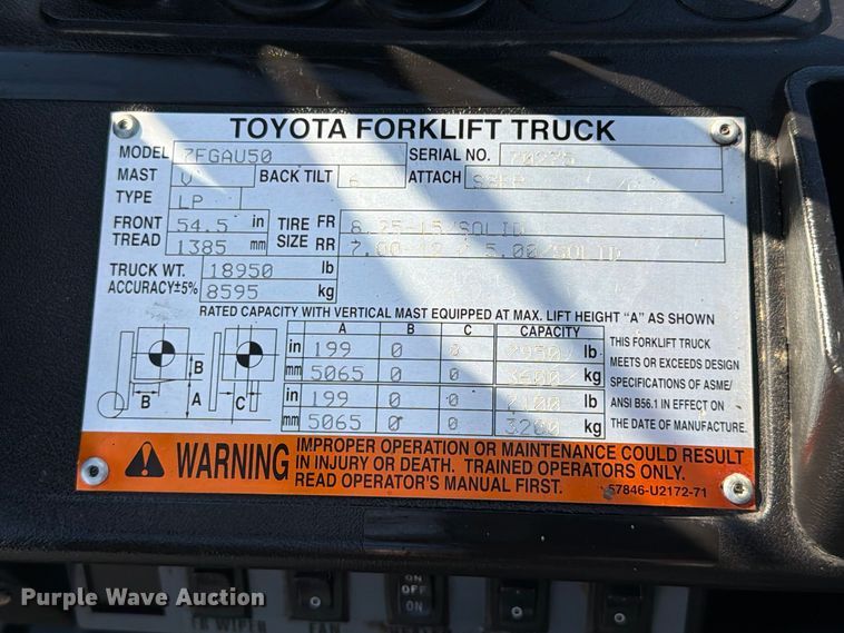 image for item FW3585 2009 Toyota 7FGAU50 forklift