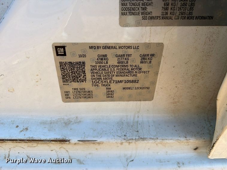 image for item YA5395 2021 Chevrolet Silverado 2500HD Ext. Cab pickup truck
