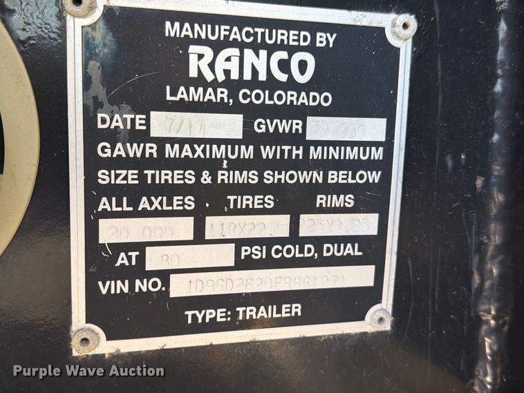 image for item DZ4858 2014 Ranco end dump trailer