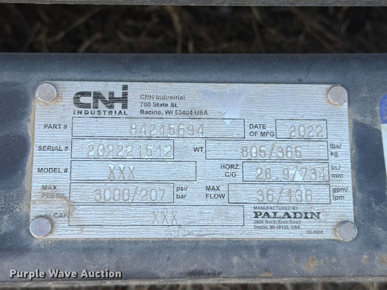 image for item EA7419 2022 CNH Industrial XXX skid steer broom