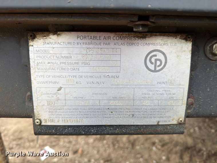 image for item EO8827 2015 Atlas Copco CPS 185KD IT4 air compressor