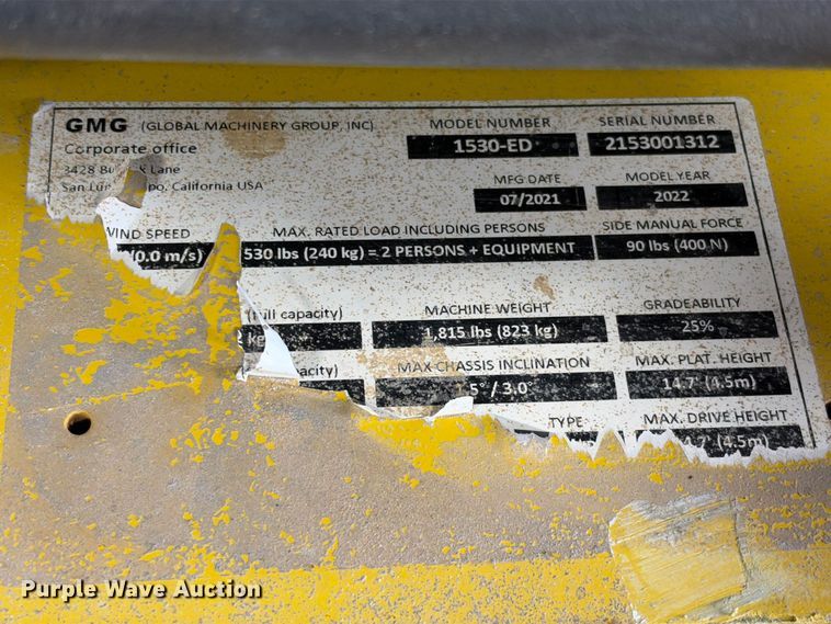 image for item FC0466 2022 GMG 1530ED Scissor lift