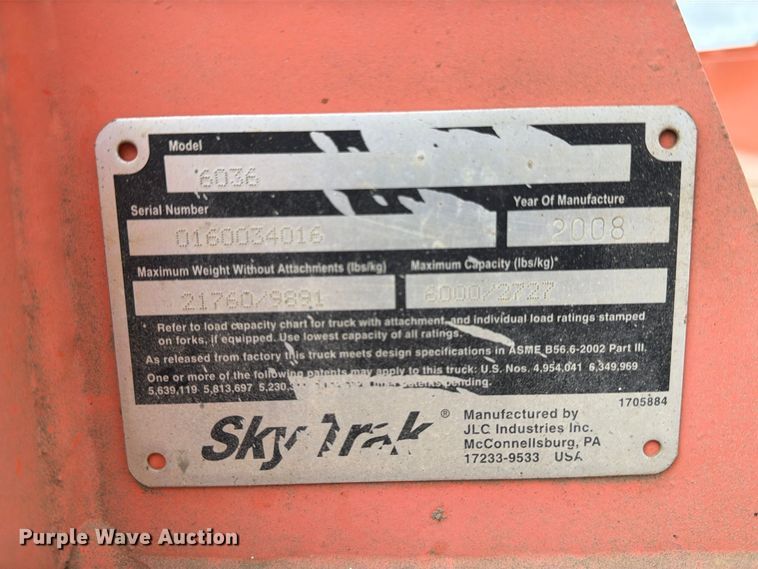image for item FC0471 2008 Skytrak 6036 telehandler
