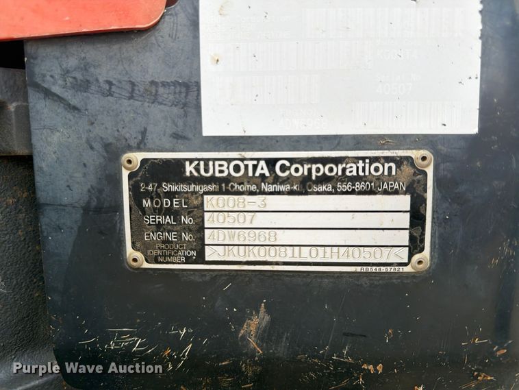 image for item FU4840 2014 Kubota K008-3 mini excavator