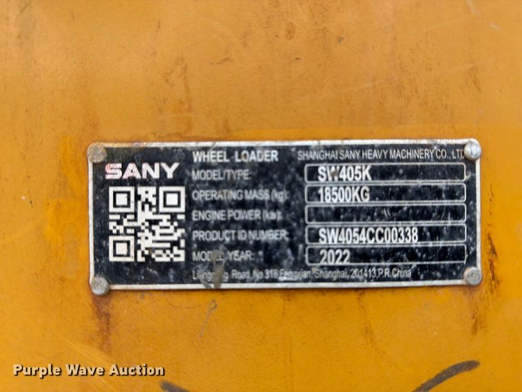 image for item YA4000 2022 Sany SW405K wheel loader
