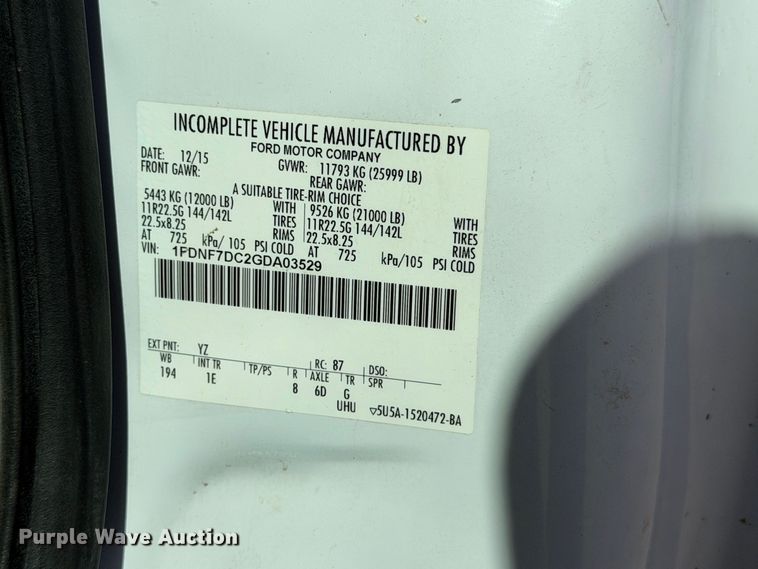 image for item YA4527 2016 Ford F750 Super Duty forestry bucket truck