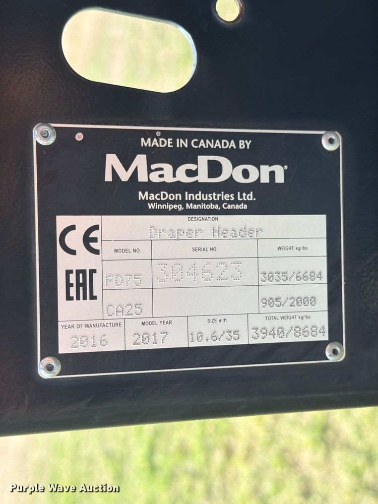 image for item EW7639 2017 MacDon FD75-S flex draper head