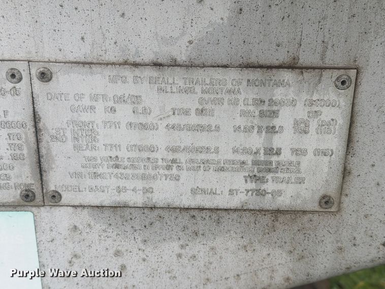 image for item EA0599 2005 Beall BAST-95-4-DC tank trailer