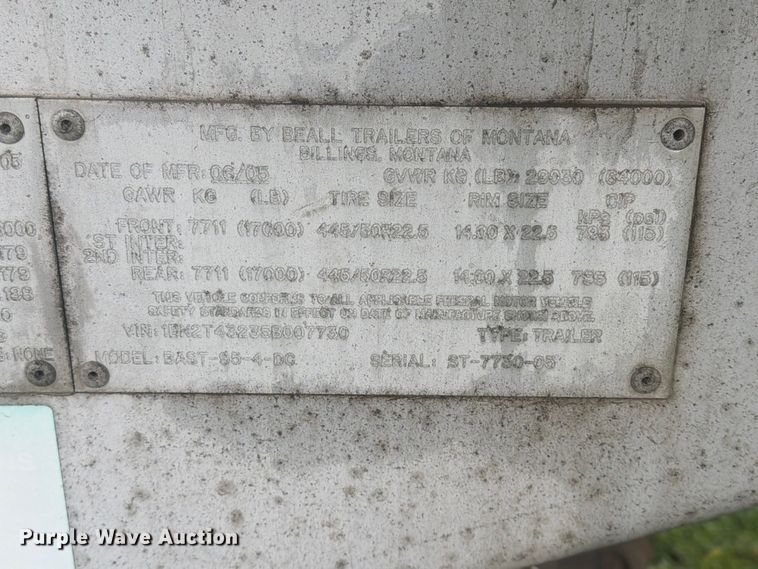 image for item EA0599 2005 Beall BAST-95-4-DC tank trailer