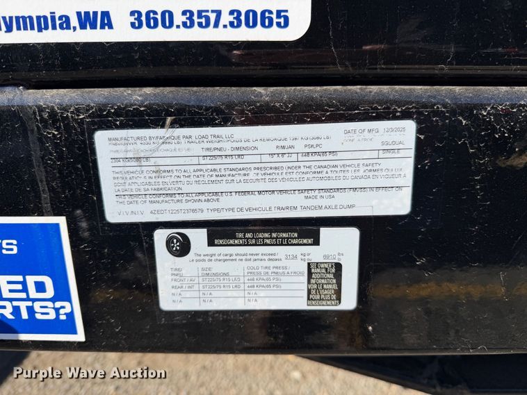image for item EP3071 2026 Load Trail DE7212 dump trailer
