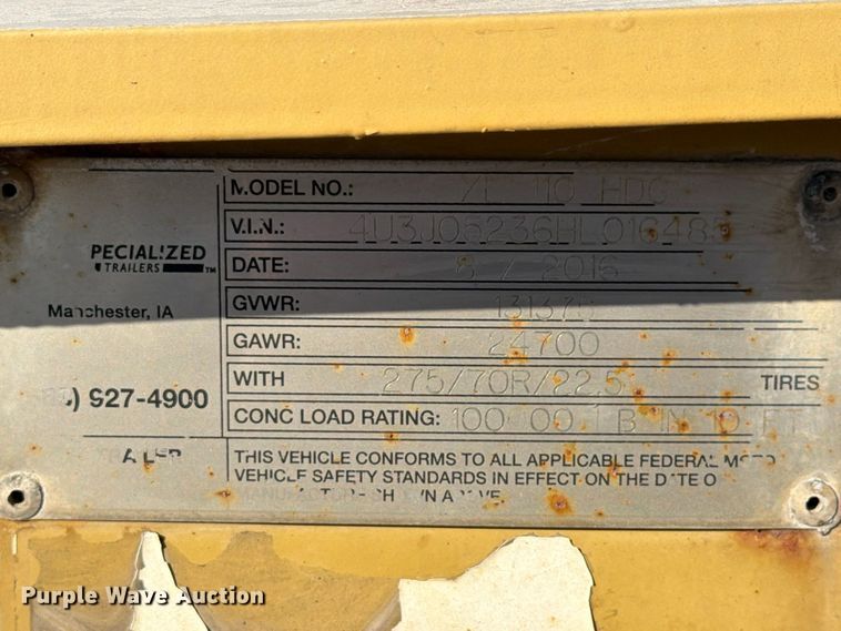 image for item FG3070 2017 X-L Specialized Trailers Inc lowboy equipment trailer