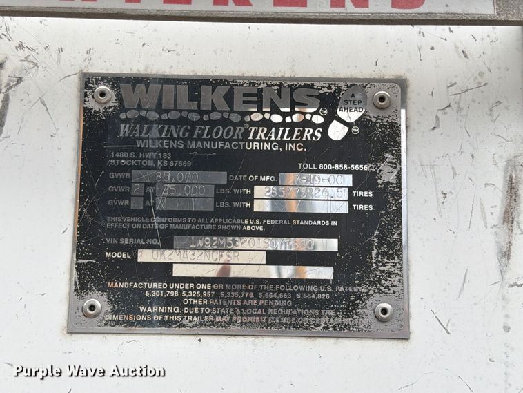 image for item FK3867 2001 Wilkens OK2MA32NCFSR walking floor trailer