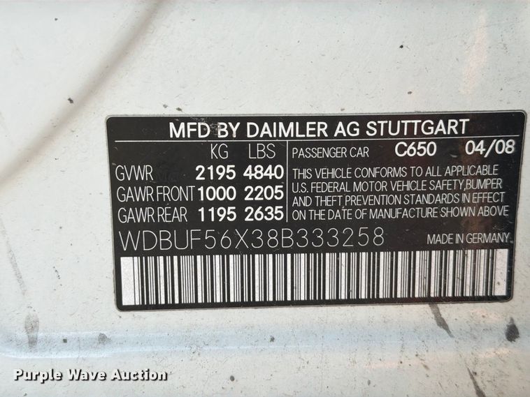 image for item EU0899 2008 Mercedes-Benz E350 