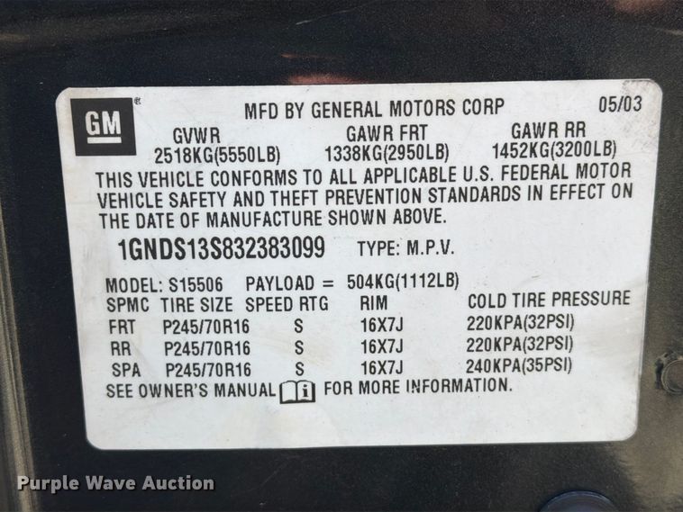 image for item EU0920 2003 Chevrolet Trailblazer SUV