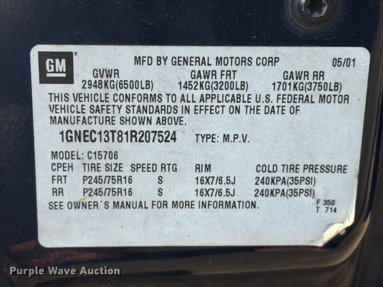 image for item EU0935 2001 Chevrolet Tahoe SUV