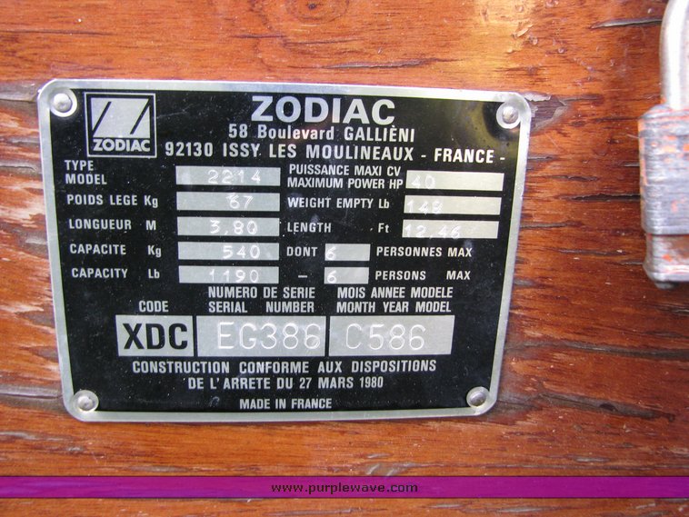 image for item 2099 Zodiac inflatable boat