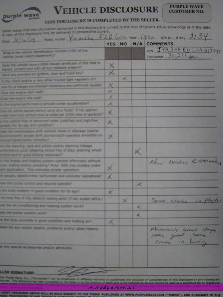 image for item 2134 1990 Yamaha FZR 600