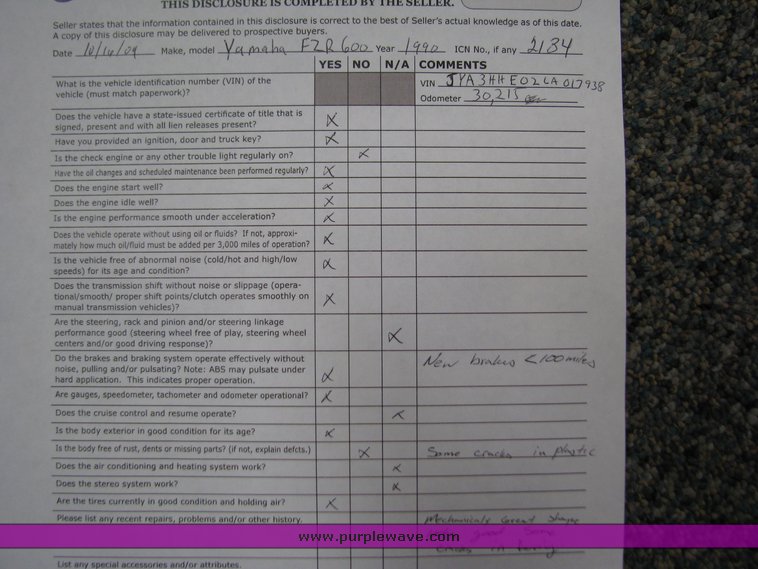 image for item 2134 1990 Yamaha FZR 600