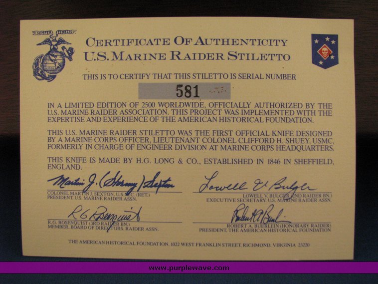 image for item 6477 US Marine Raider Stiletto knife