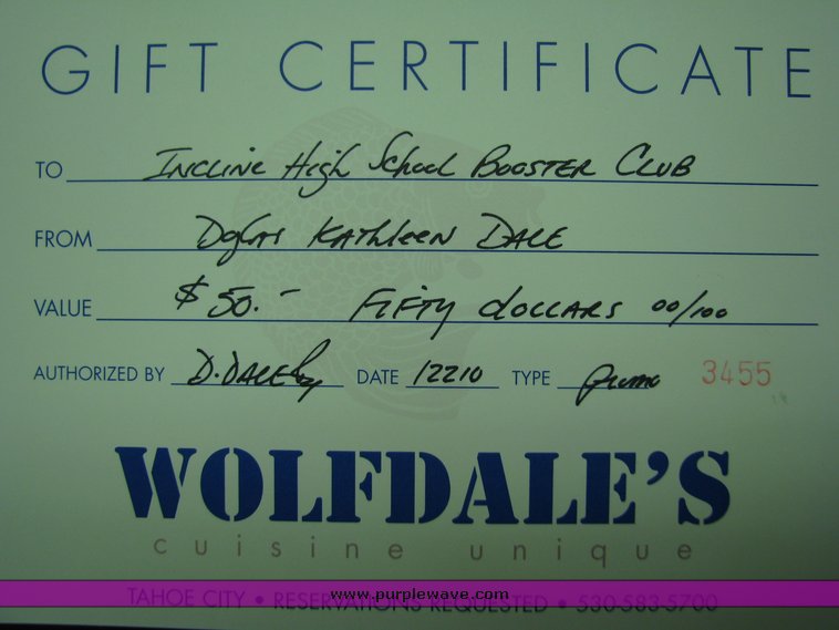 image for item 2028 $50 Gift Certificate at Wolfdale's Cuisine Unique