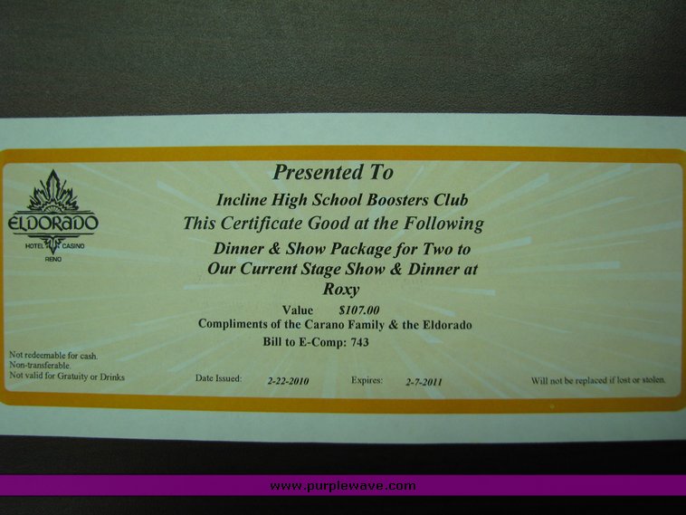 image for item 2029 Dinner and Show Package for 2