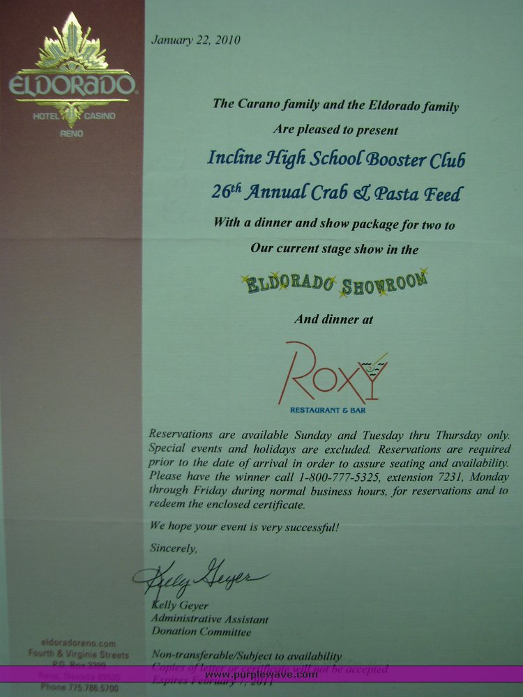 image for item 2029 Dinner and Show Package for 2