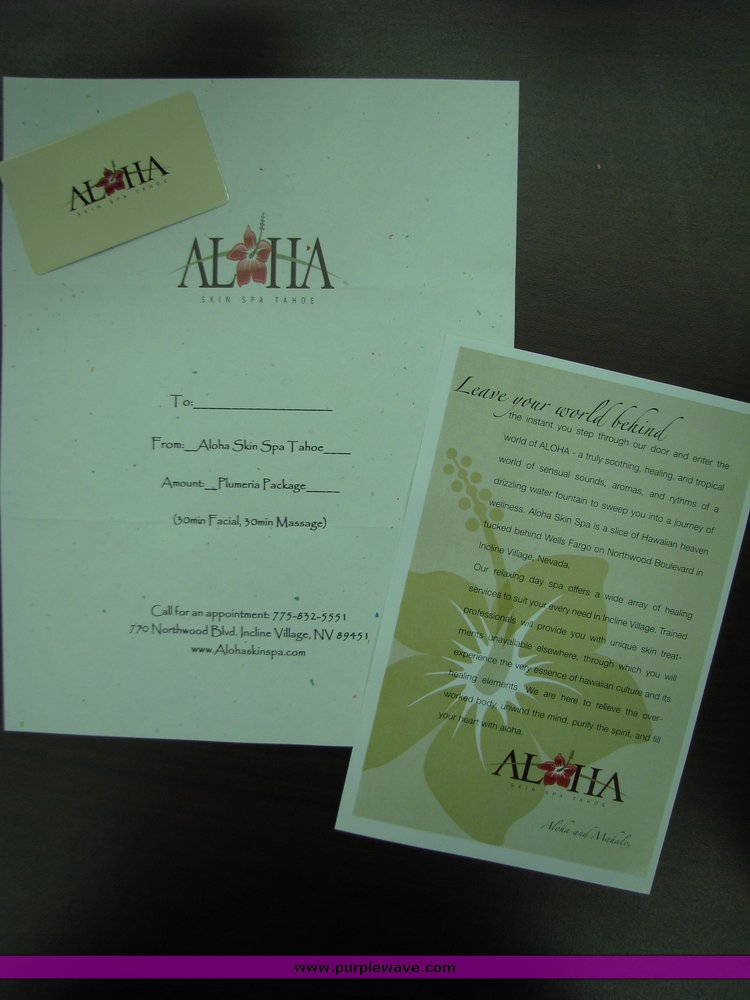 image for item 2030 Plumeria Gift Certificate for Aloha Skin Spa