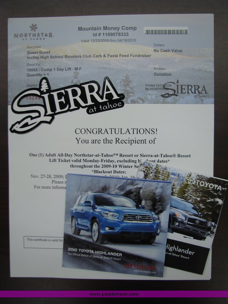 image for item 2052 Northstar or Sierra at Tahoe lift tickets