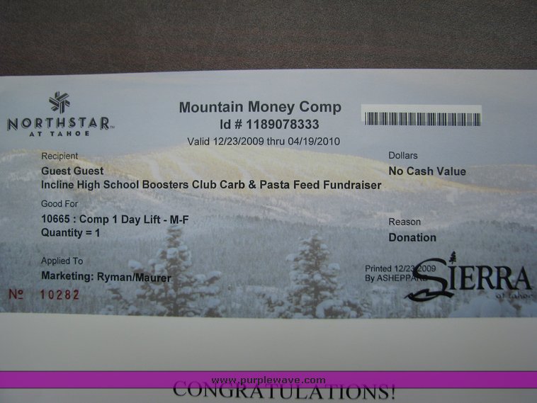 image for item 2052 Northstar or Sierra at Tahoe lift tickets