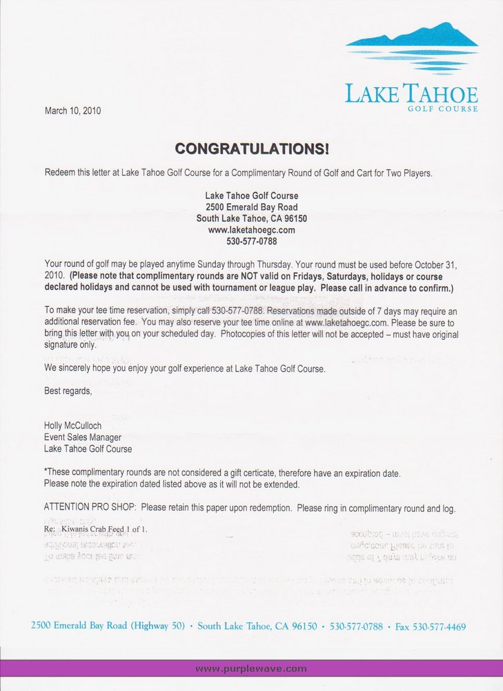 image for item 2018 Golf for 2 at Lake Tahoe Golf Course