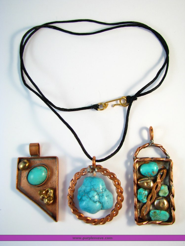 image for item 2199 (3) Copper and turquoise nugget pendants
