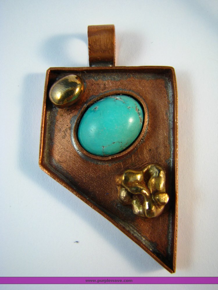 image for item 2199 (3) Copper and turquoise nugget pendants