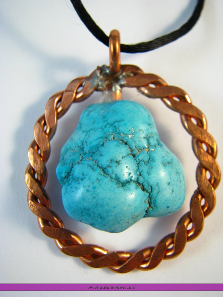 image for item 2199 (3) Copper and turquoise nugget pendants