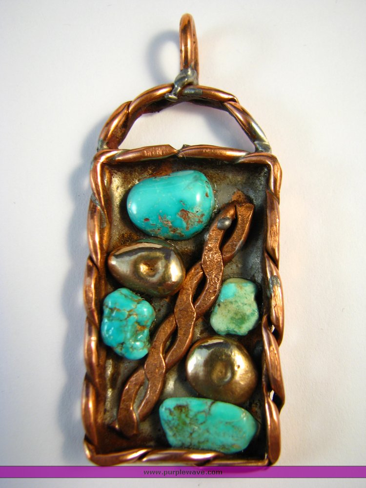 image for item 2199 (3) Copper and turquoise nugget pendants