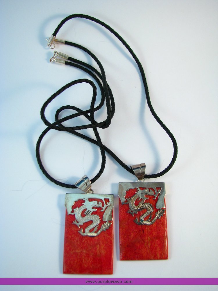 image for item 2213 (2) Red jade and sterling pendants
