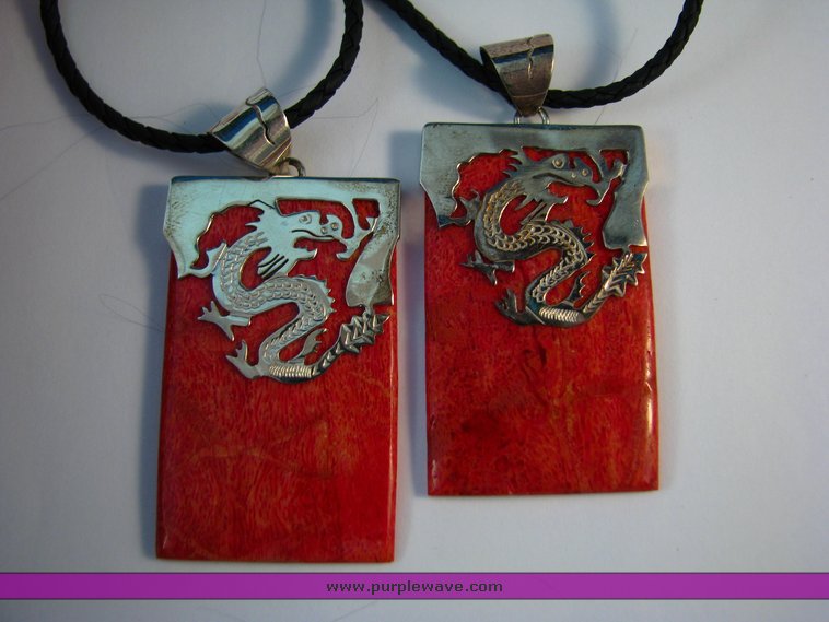 image for item 2213 (2) Red jade and sterling pendants