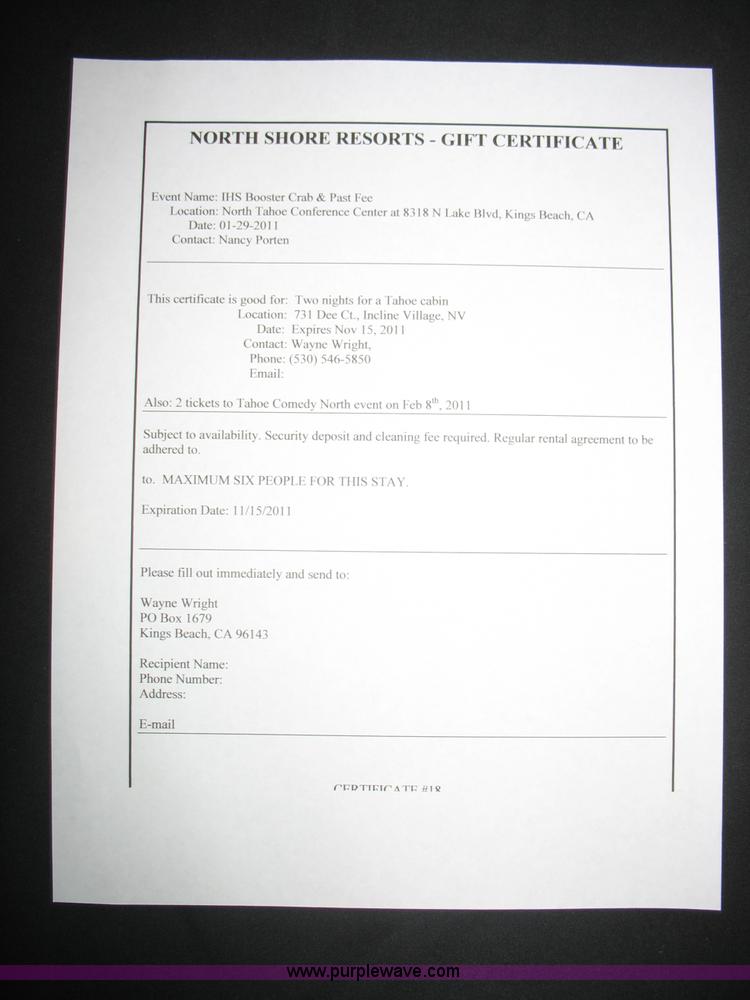 image for item 2080 2 Nights at a Tahoe Cabin